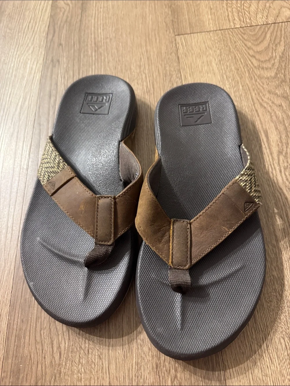 Reef Men’s Brown & Dark Brown Leather Flip Flops